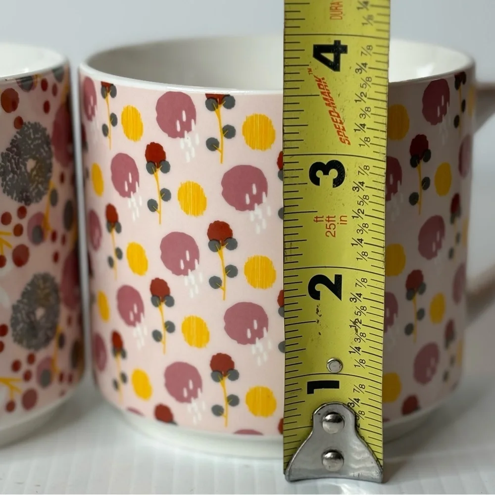 Set Of 2 Coco & Lola Large Coffee Mugs Pink Floral And  Polka Dot Ceramic Set